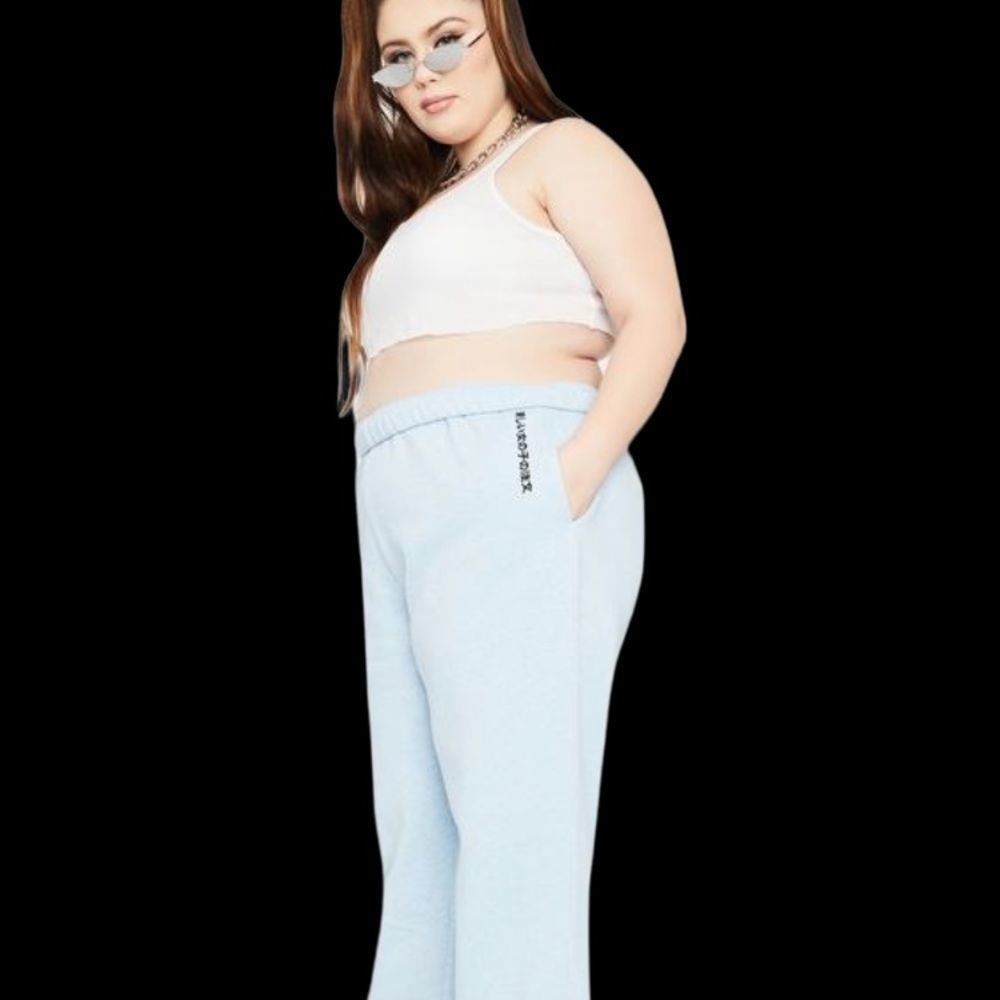 Dolls Kill | Women’s Pants | Joggers | Curve Blue Kanji Sweatpants